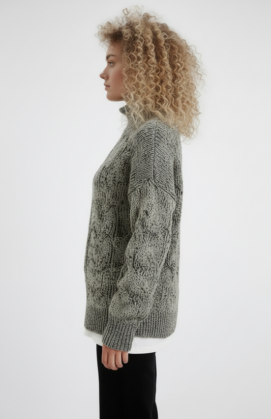 Dames Vest | Colkraag | Grof Gebreid Kabelpatroon