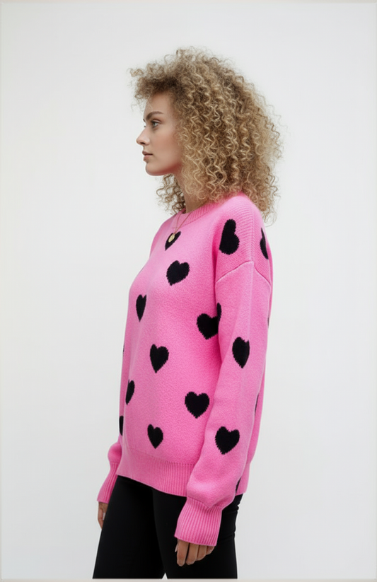 Rosa Trui | Oversized Hartgebreid Ontwerp met Speels Patroon