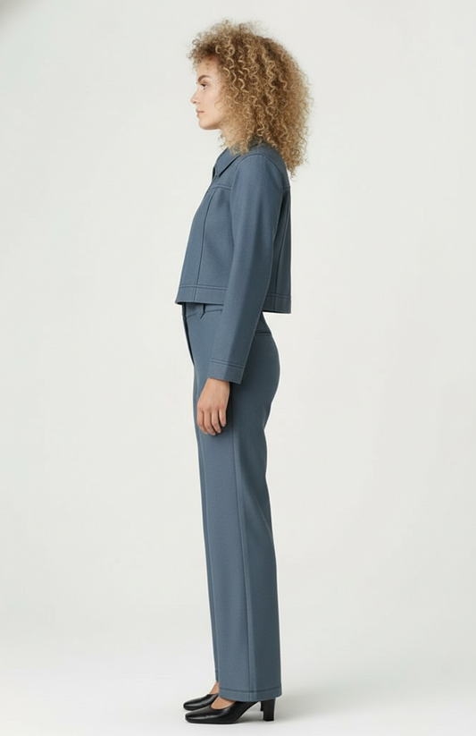 Dames Co-Ord Set | Cropped Jacket met Rits | Rechte Broek | Minimalistische Look