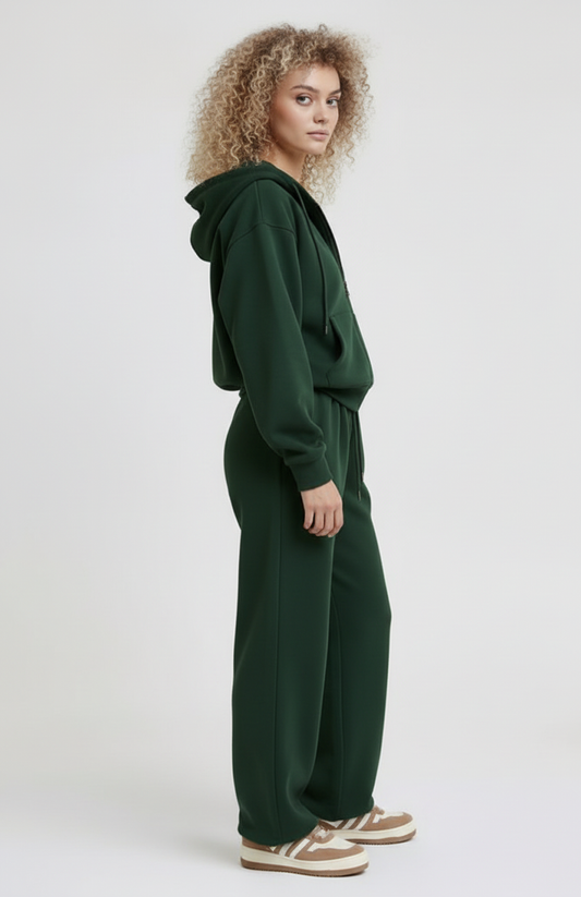 Dames Joggingpak | Oversized Hoodie & Wijde Broek | Donkergroen | Comfort Fit