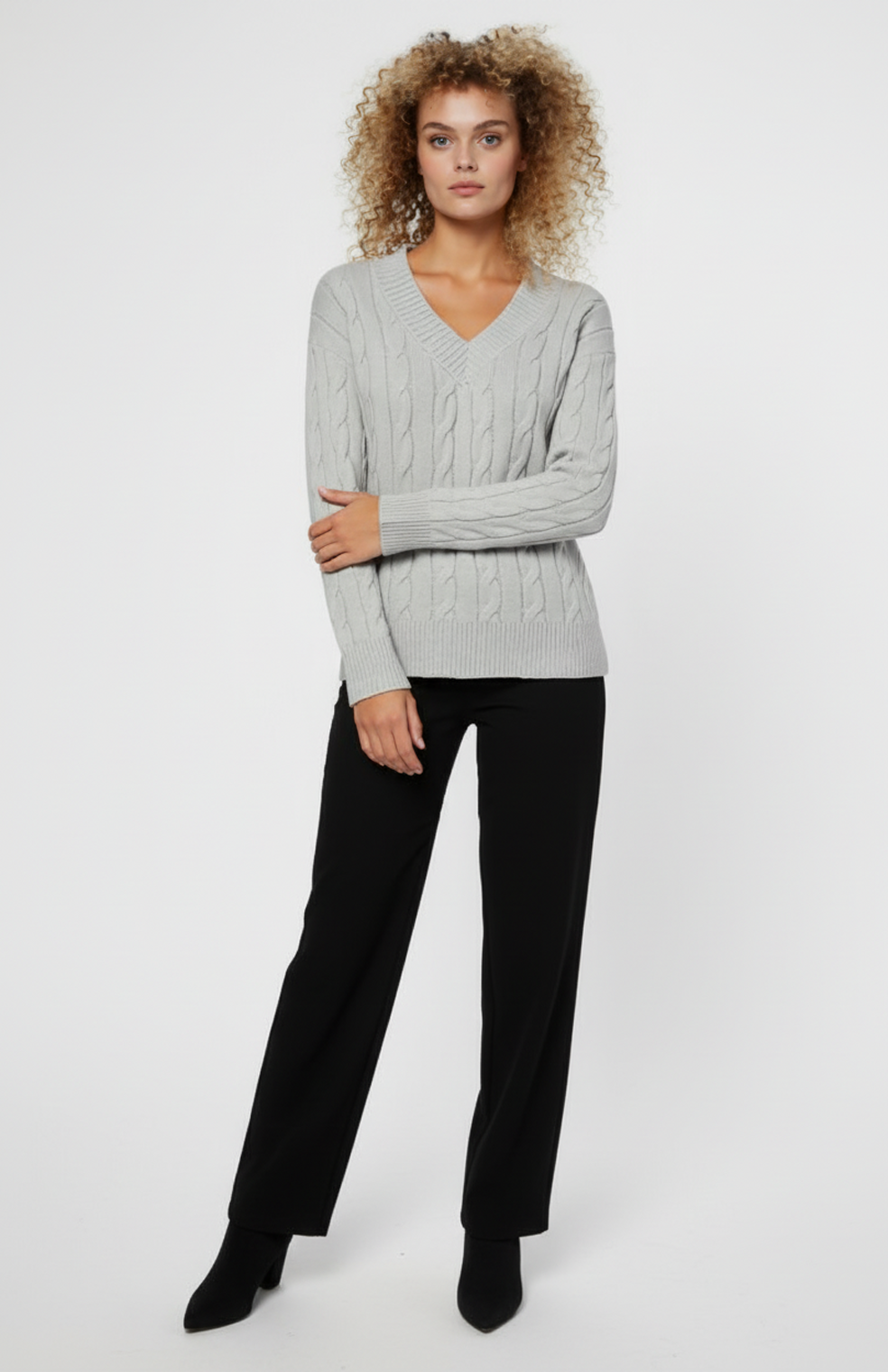 Viviana Dames Trui | Kabelgebreid | V-Hals | Zachte Gebreide Textuur | Comfort Fit