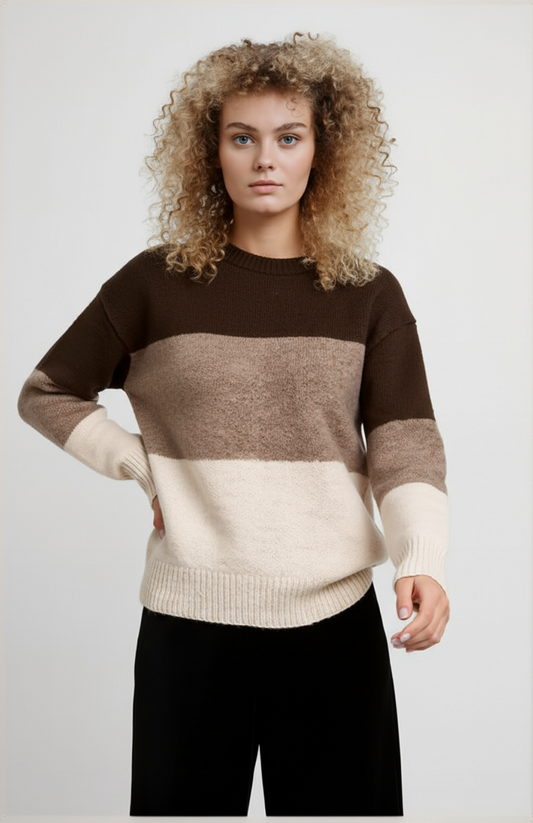 Gryta Damestrui | Brede Kleurbanen en Ontspannen Pasvorm voor Casual Gelegenheden