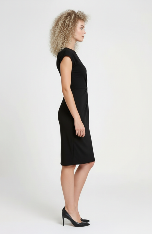 Idalia Dames Midi Jurk | Hoge Hals | Plooidetail | Getailleerd Model
