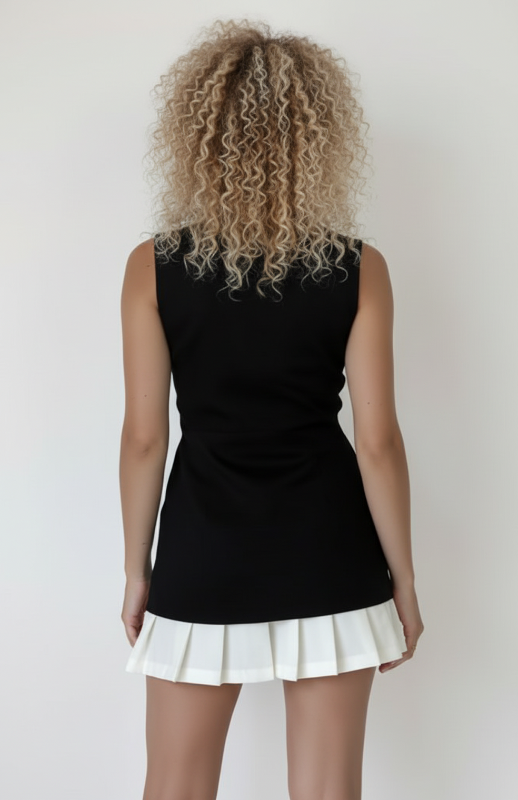 Zinnia Mouwloze Jurk – Tweekleurig Ontwerp met Strak Silhouet