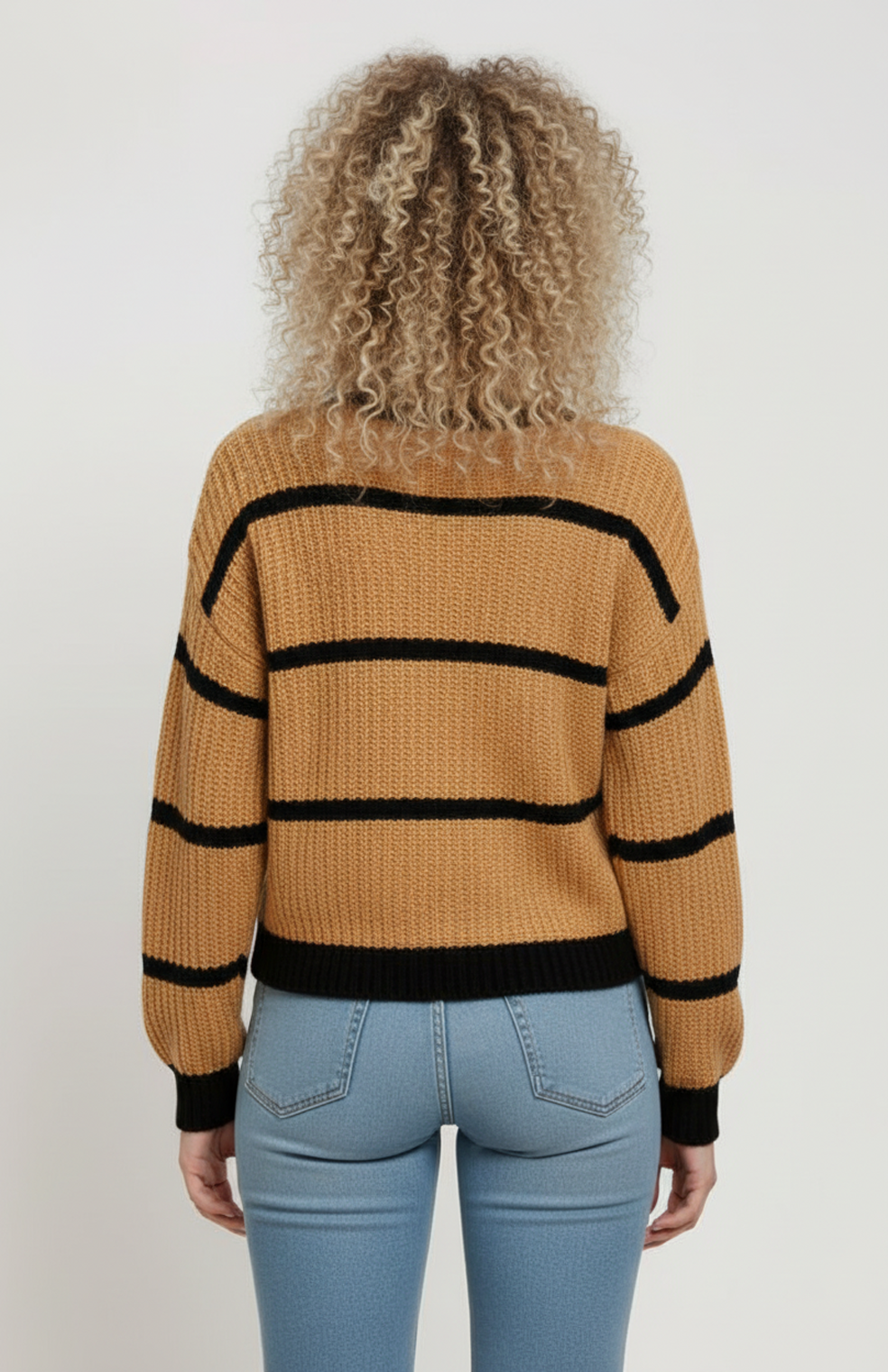 Dames Gebreide Sweater | Gestreept Design | Camel/Zwart