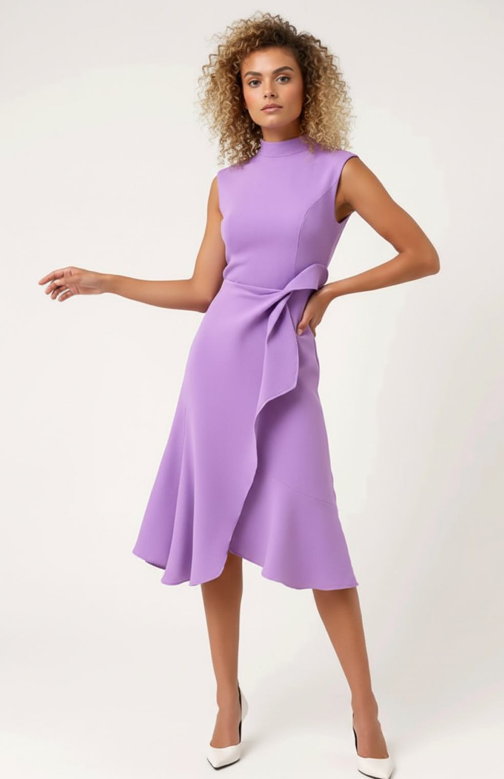 Zarina Dames Midi Jurk | Mouwloos | Asymmetrische Ruffle Afwerking
