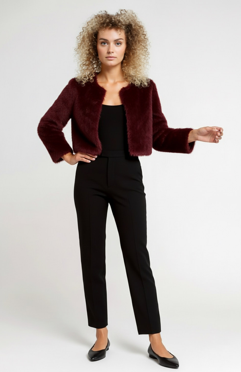 Fleur Dames Korte Jas | Zachte Faux Fur | Ronde Hals | Rechte Snit