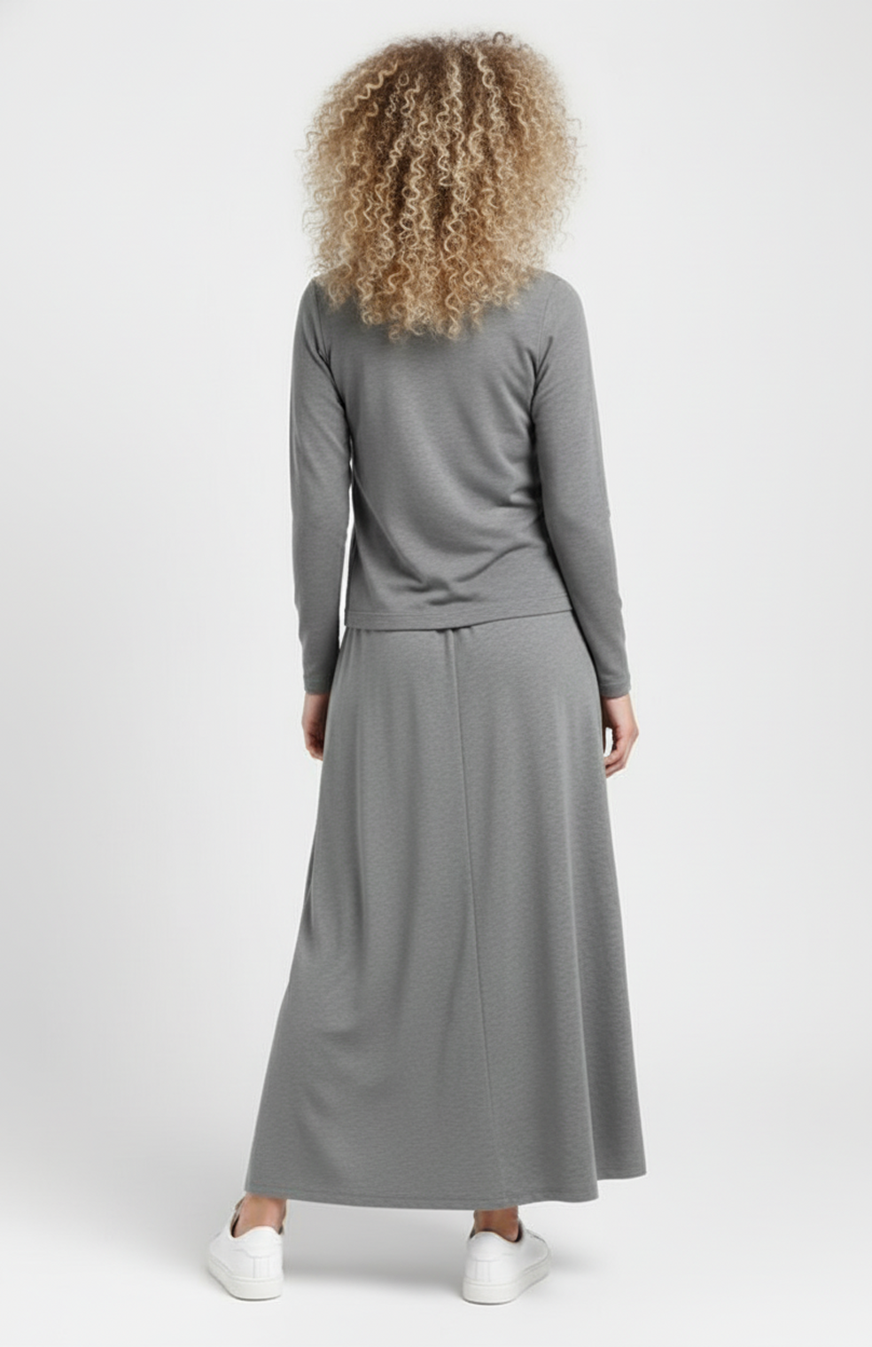 Dames 2-Delige Co-Ord Set | Cardigan & Maxi Rok | Zachte Stretchstof | Grijs