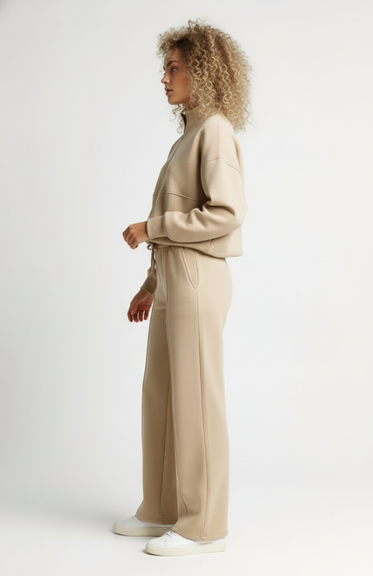 Dames Loungewear Set | Zip-Neck Sweater & Straight Leg Broek | Zachte Stretchstof
