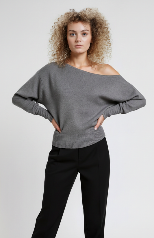 Dames Trui | Off-Shoulder | Fijngebreid | Elastische Boord