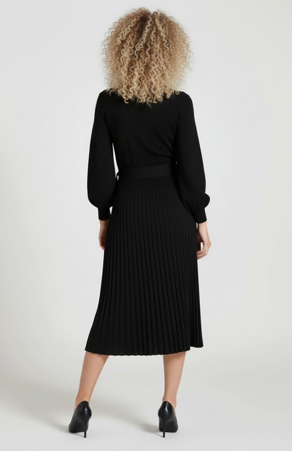 Ginevra Dames Gebreide Jurk | Lange Mouwen | Plissé Rok | Tailleceintuur