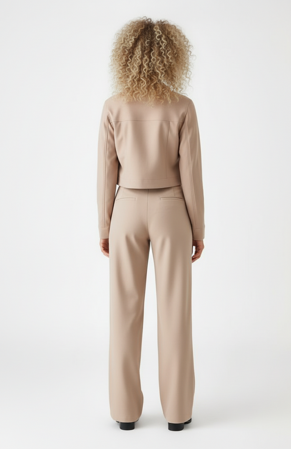 Tindral Tweedelige Set | Kort Jack Met Ritssluiting | High-Waist Broek Met Wijde Pijpen