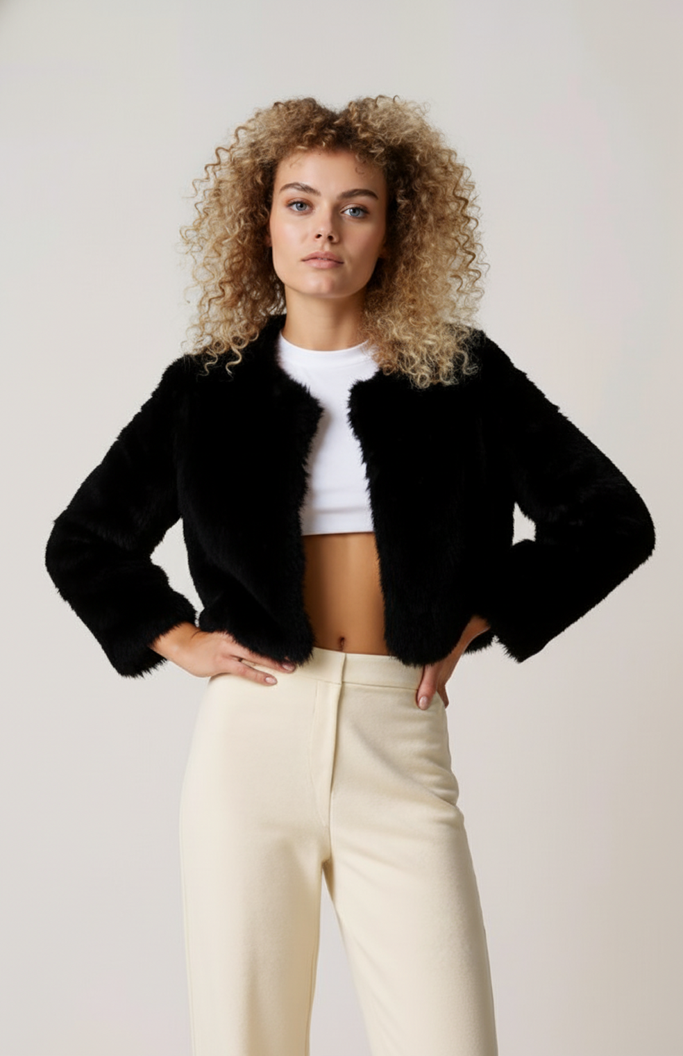 Kiraa Dames Korte Jas | Imitatiebont | Open Model | Zachte Luxe Textuur