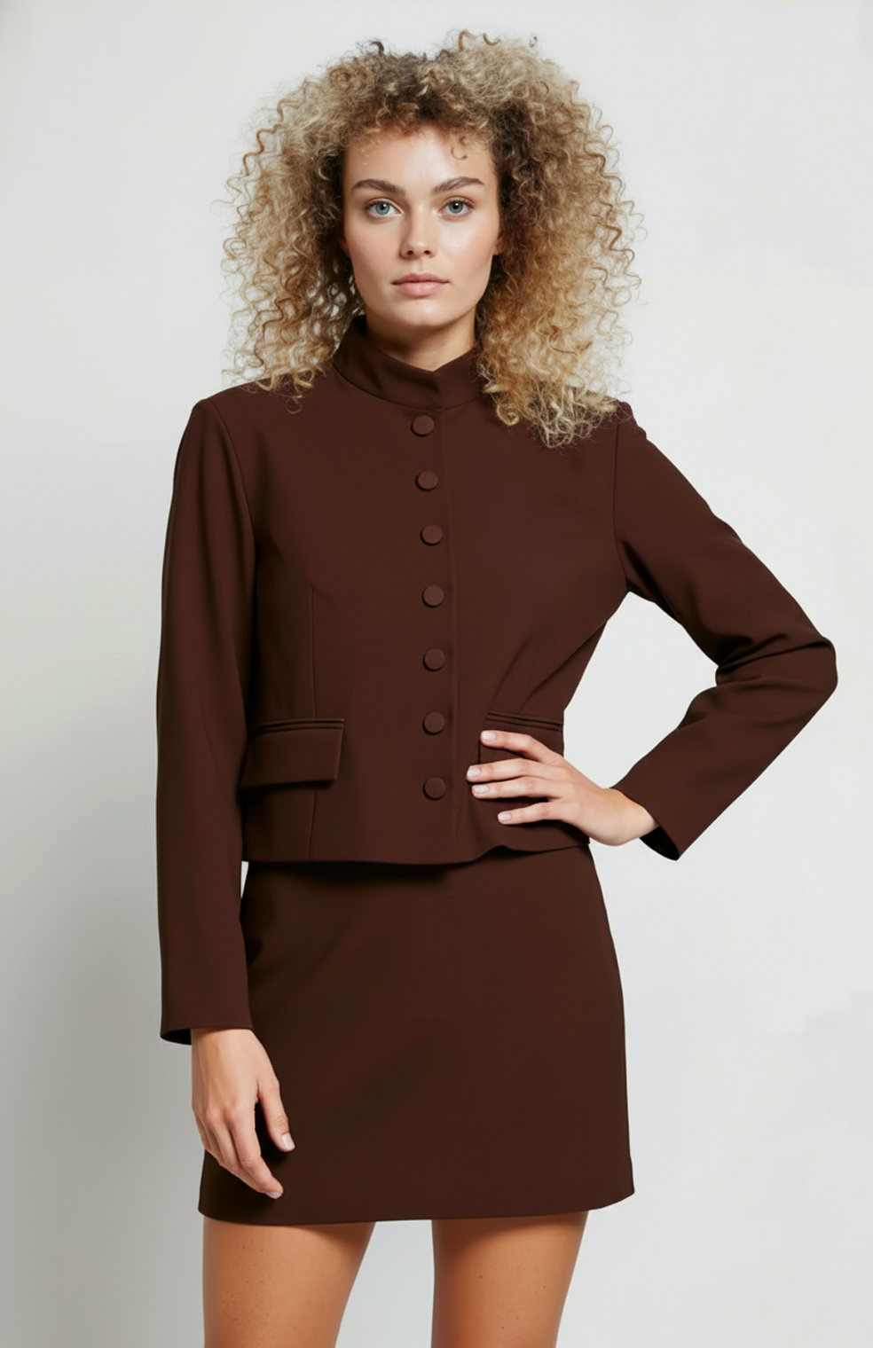 Dames Co-Ord Set | Cropped Jack & Mini Rok | Kastanje Bruin