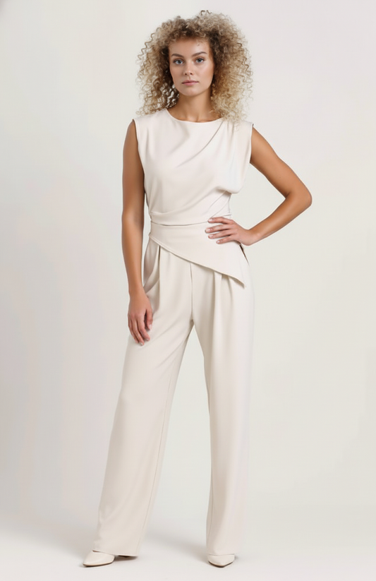 Dames Elegante Jumpsuit | Mouwloos | Asymmetrisch Taille Detail | Rechte Pijpen