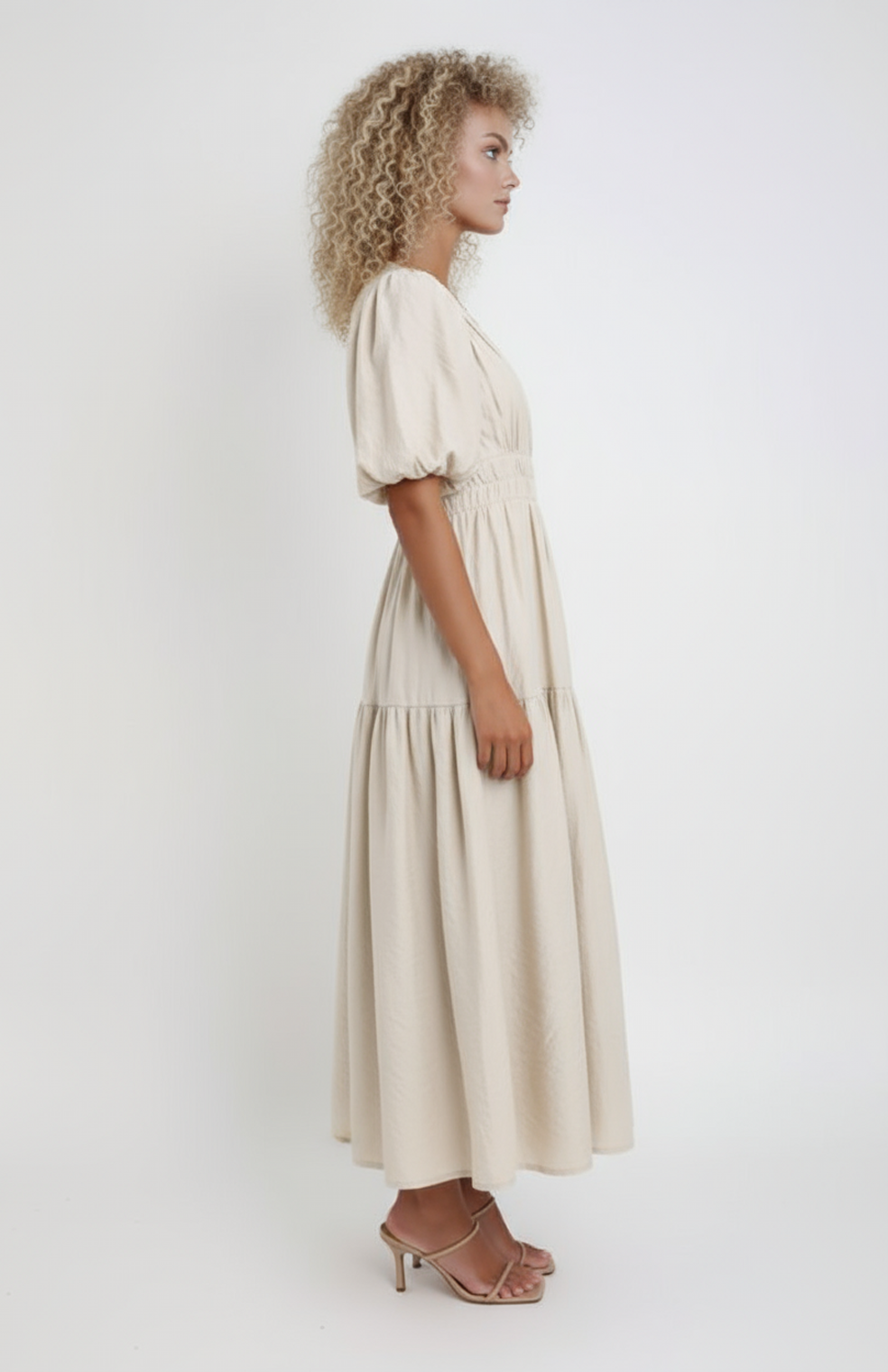 Kira Maxi Jurk | Zwierige Rok met Korte Mouwen en V-Hals