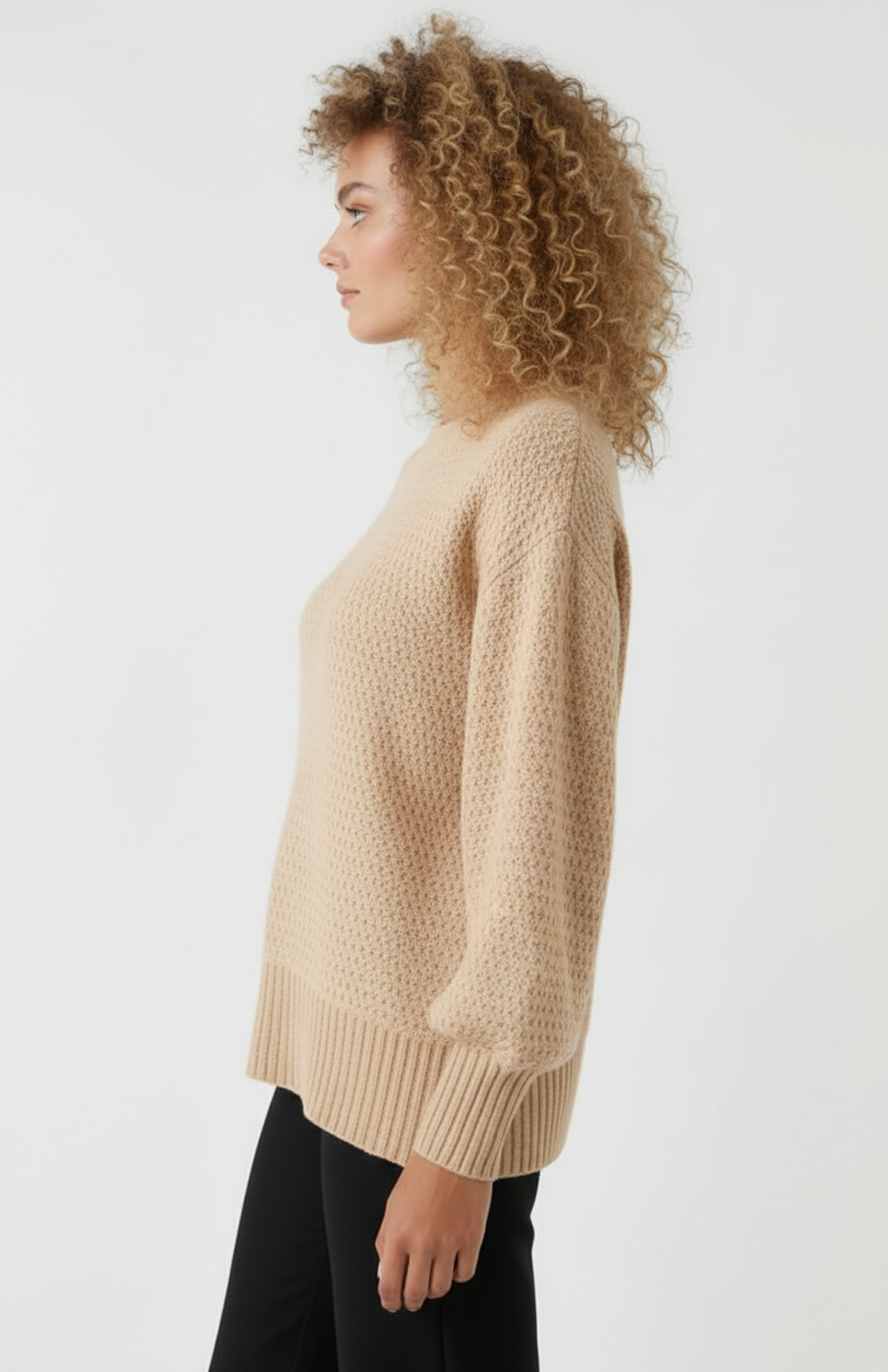 Dames Trui | Textuur Breisel | Comfortabele Pasvorm | Geribde Boorden | Beige