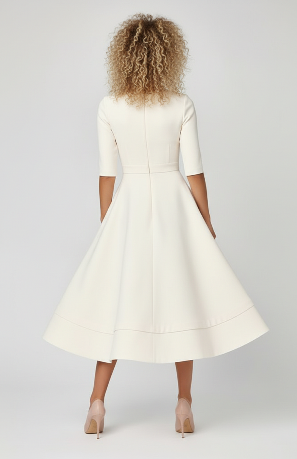 Mireille Midi Jurk | A-Lijn | Diepe V-Hals En Driekwartmouwen