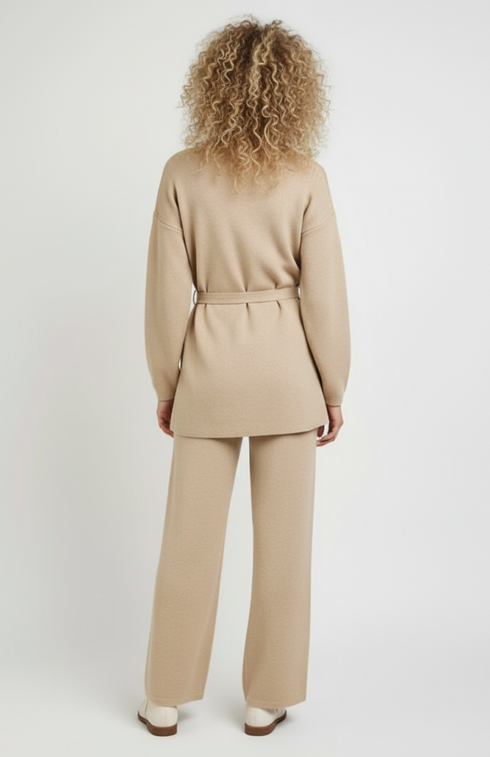 Bettina Dames Knit Co-Ord Set | Wikkelvest met Ceintuur & Wijde Broek | Comfort Fit