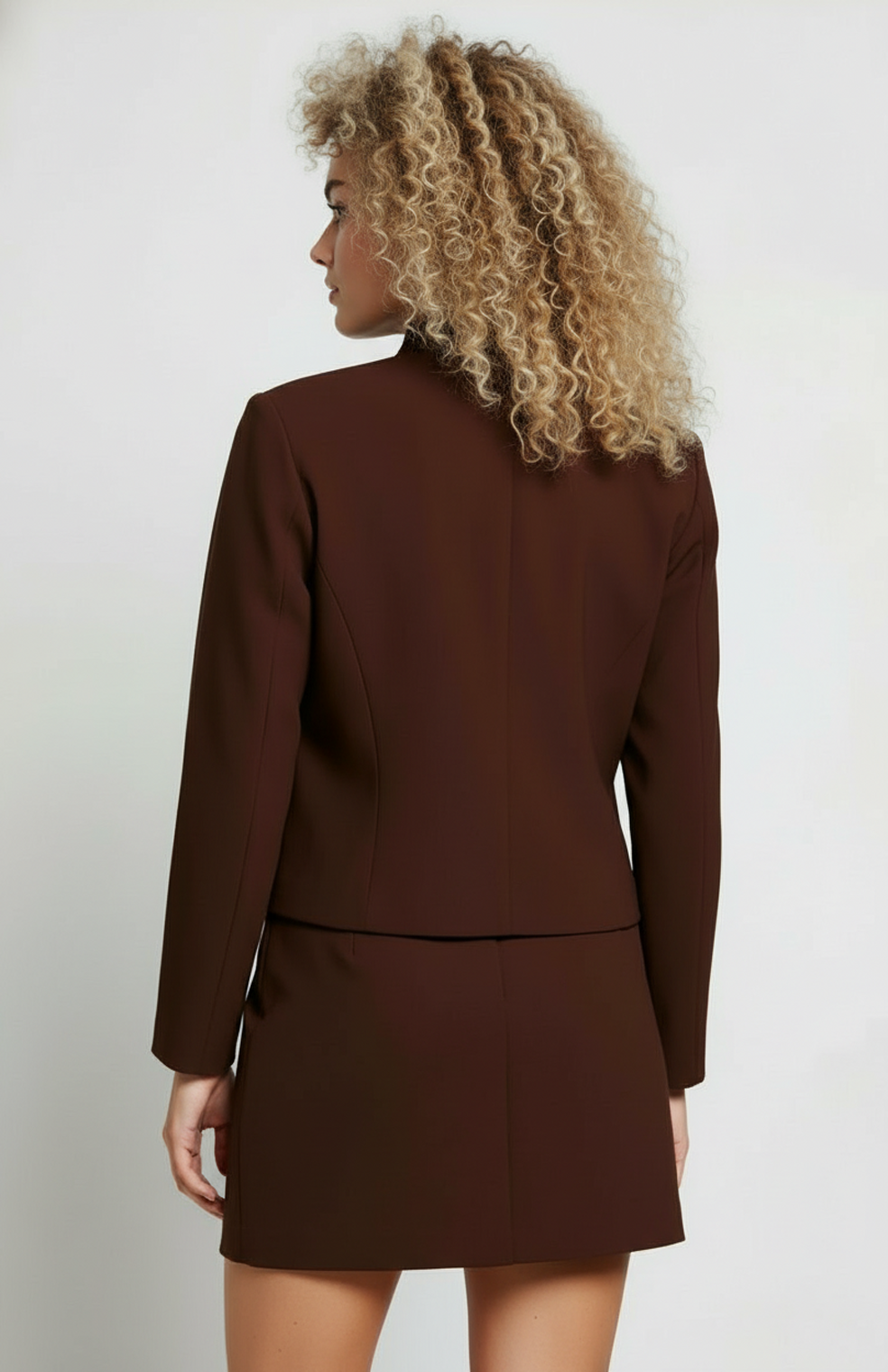 Dames Co-Ord Set | Cropped Jack & Mini Rok | Kastanje Bruin