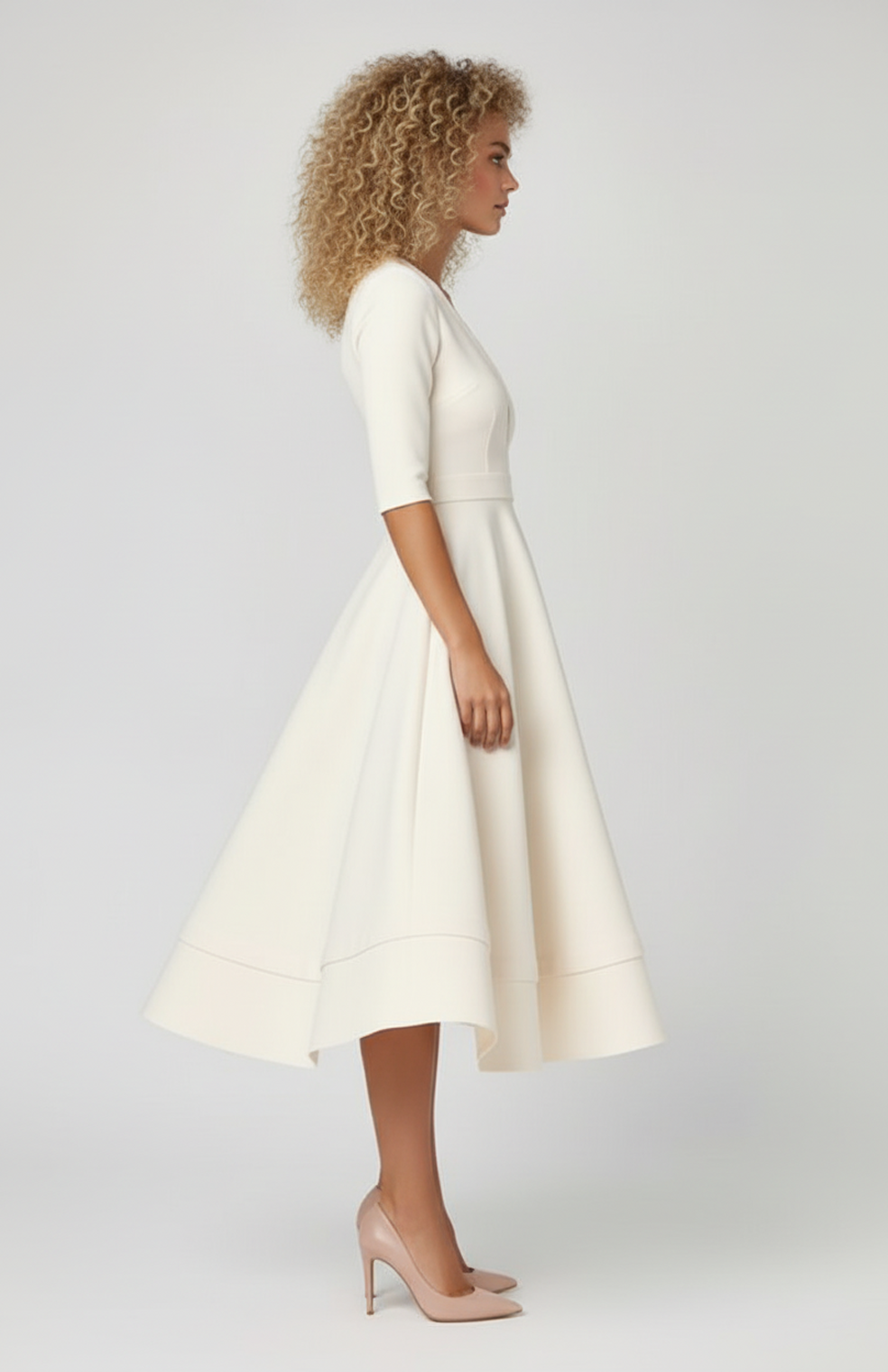 Mireille Midi Jurk | A-Lijn | Diepe V-Hals En Driekwartmouwen