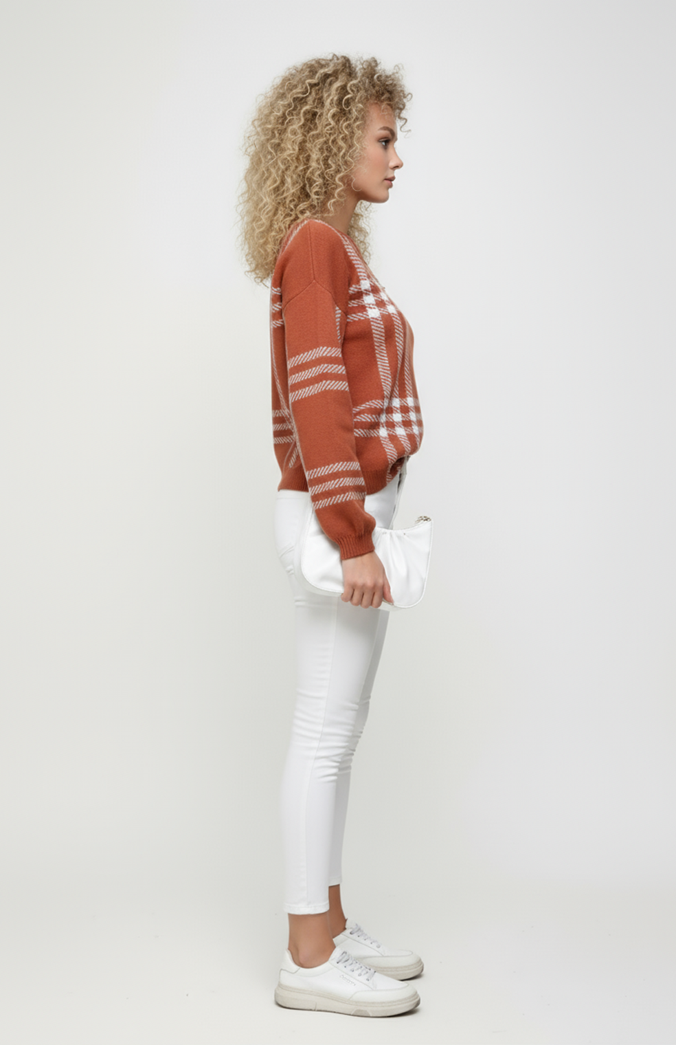Pernilla Trui Dames | Geruite Sweater met Ronde Halslijn en Gebreid Materiaal