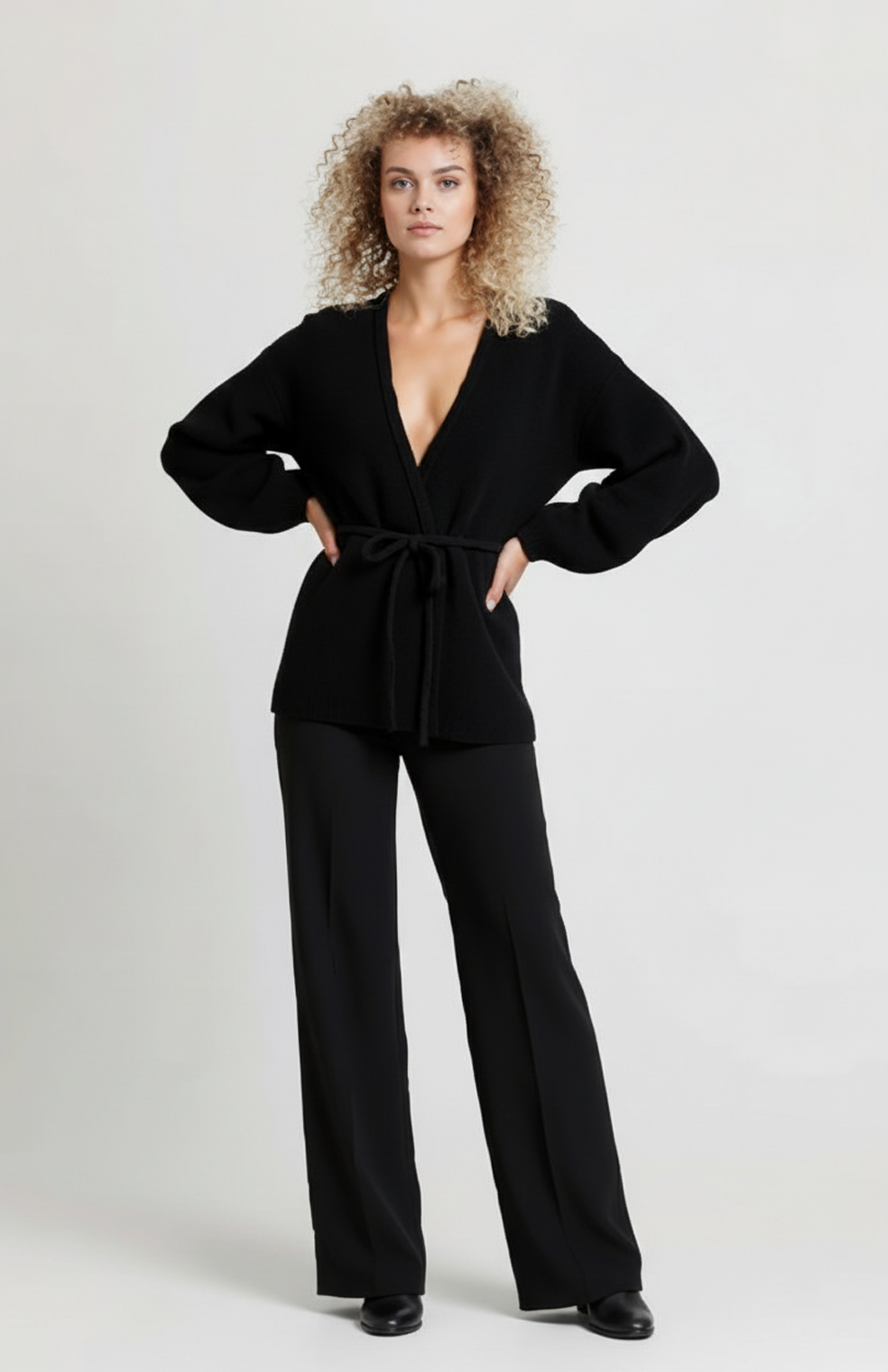 Bettina Dames Knit Co-Ord Set | Wikkelvest met Ceintuur & Wijde Broek | Comfort Fit