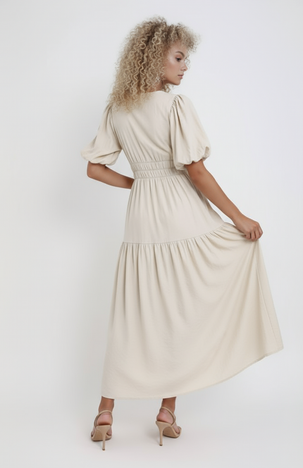 Kira Maxi Jurk | Zwierige Rok met Korte Mouwen en V-Hals