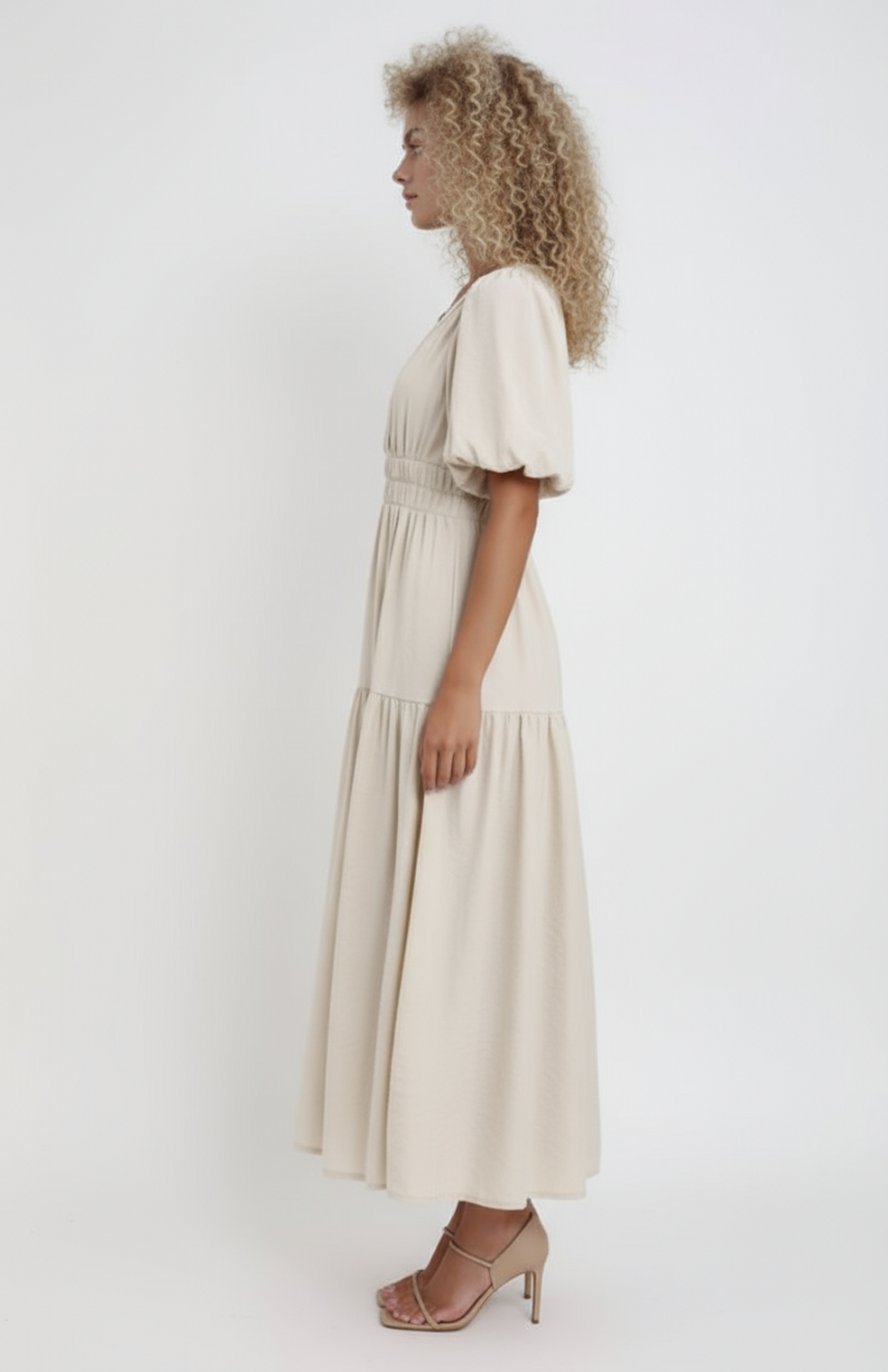 Kira Maxi Jurk | Zwierige Rok met Korte Mouwen en V-Hals