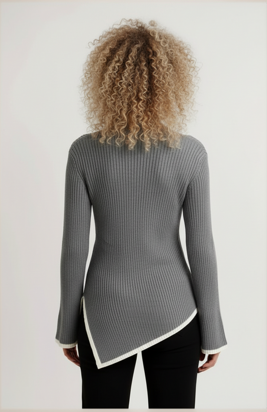 Eiral Dames Gebreide Trui | Coltrui Met Uitlopende Mouwen | Ribstructuur En Contrastdetails