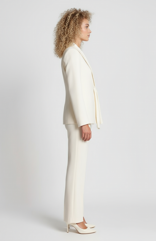 Dames Blazerpak | Elegante Slim Fit Blazer en Rechte Broek | Crèmekleur