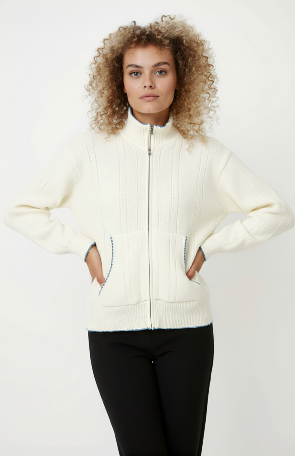 Dames Gebreid Vest | Ritssluiting | Contrasterende Afwerking En Zachte Structuur