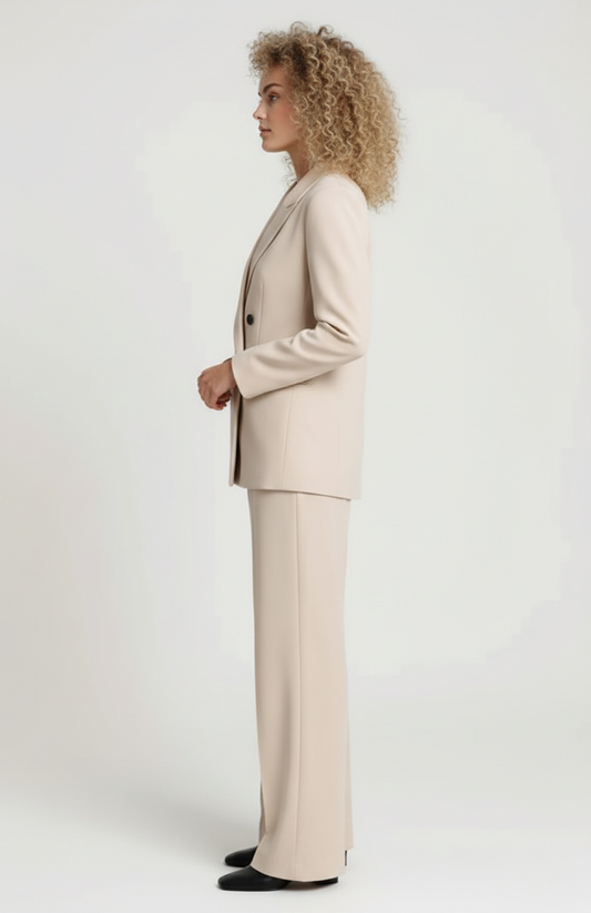 Dames Blazerpak | Blazer & Wide Leg Pantalon | Beige