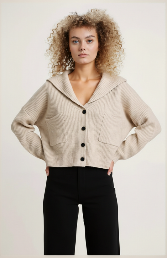 Dames Gebreid Vest | Brede Kraag | Cropped Pasvorm | Zachte Ribstructuur