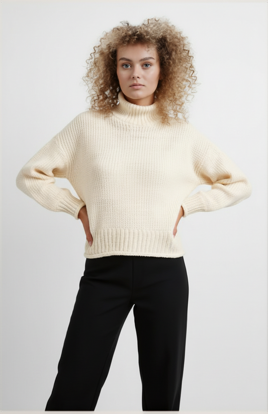 Elinel Dames Trui | Hoge Kraag | Zachte Gebreide Textuur | Relaxed Fit