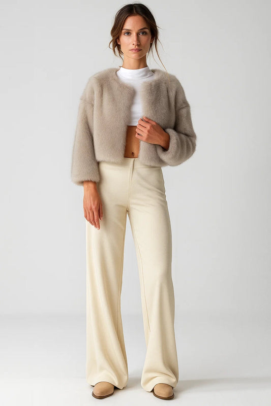 Kiraa Dames Korte Jas | Imitatiebont | Open Model | Zachte Luxe Textuur