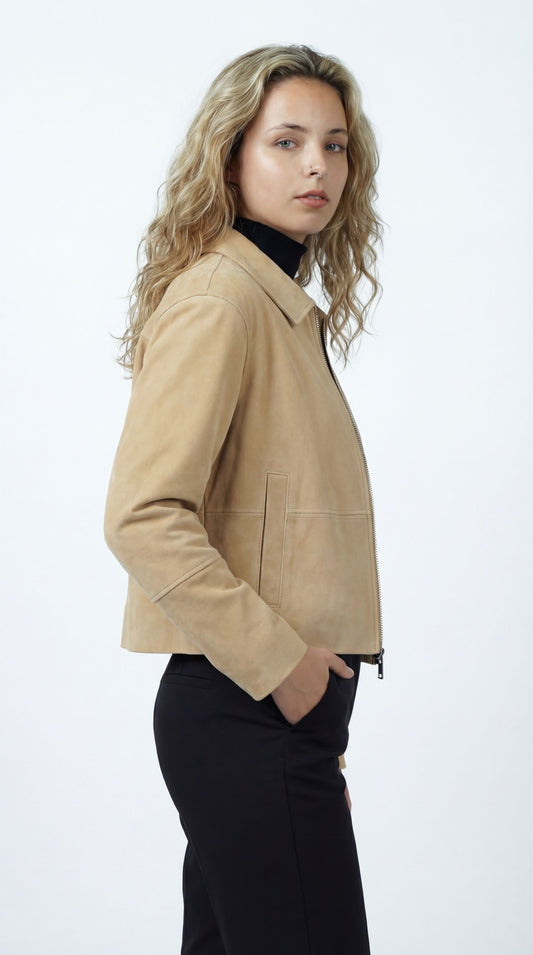 Celestria Dames Cropped Jas | Rechte Snit | Minimalistisch Design | Zilverkleurige Rits