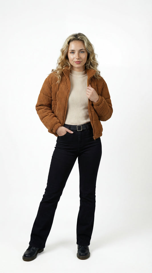 Kiral Dames Pufferjas | Korte Gewatteerde Jas Met Ribstructuur