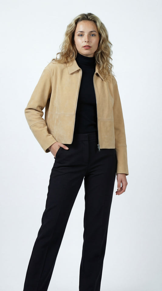 Celestria Dames Cropped Jas | Rechte Snit | Minimalistisch Design | Zilverkleurige Rits